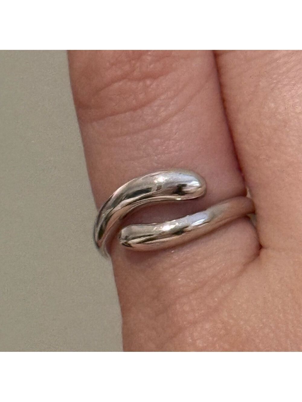 Sterling Silver 925 Wrap Ring Adjustable Open Bypass Minimalist Stamped